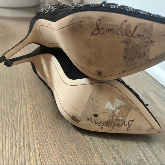 SAM EDELMAN Dani Black Suede Beaded 4" High Heel Women’s size 5 - Picture 9 of 14